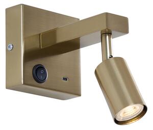 Moderní nástěnná lampa zlatá s USB-C naklápěcí - Rex