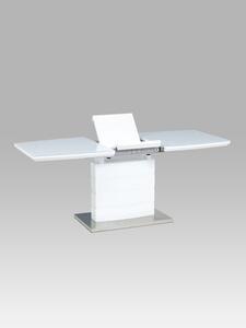 Autronic - Rozkládací jídelní stůl 140+40x80x76 cm, bílé sklo, bílý vysoký lesk, broušený n - HT-440 WT