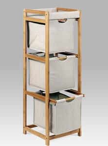 Autronic - Regál, 3 zásuvky / boxy, masiv bambus, přírodní odstín, šedá látka, nosnost 9 kg - DR-012-3
