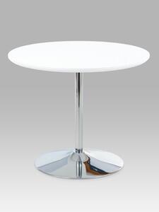 Autronic - Jídelní stůl pr. 90 cm, vys. lesk bílý / chrom - AT-1901 WT