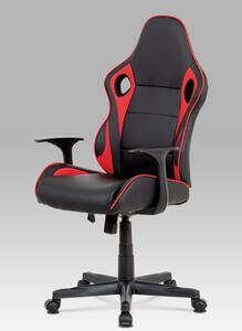 Autronic - Kancelářská židle - černá ekokůže, červená látka MESH, houpací mech., plastový k - KA-E807 RED
