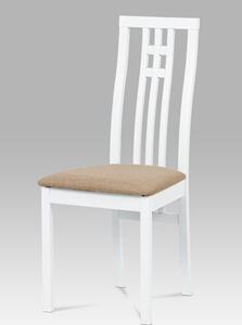 Autronic - Jídelní židle, masiv buk, barva bílá, látkový béžový potah - BC-2482 WT