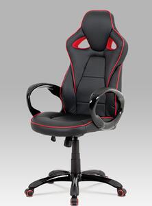 Autronic - Kancelářská židle, černá-červená ekokůže, houpací mech, plastový kříž - KA-E812 RED