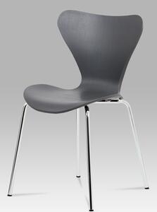 Autronic - Jídelní židle, šedý plastový výlisek s dekorem dřeva, kovová chromovaná čtyřnohá - AURORA GREY