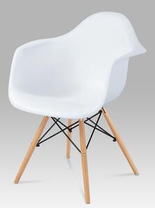 Autronic - Jídelní židle, bílý plast, masiv buk, přírodní odstín, černé kovové výztuhy - CT-719 WT1