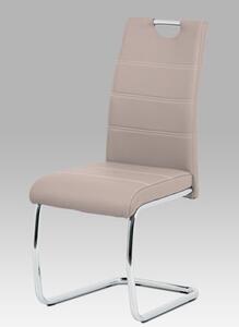 Autronic - Jídelní židle, potah lanýžová ekokůže, bílé prošití, kovová pohupová podnož, chr - HC-481 LAN