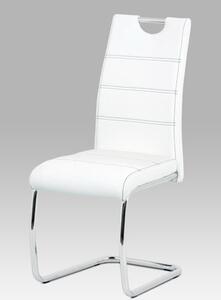 Autronic - Jídelní židle, potah bílá ekokůže, černé prošití, kovová pohupová podnož, chrom - HC-481 WT