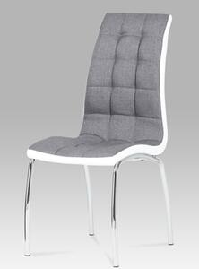 Autronic - Jídelní židle, potah šedá látka a bílá ekokůže, kovová podnož, chrom - DCL-420 GREY2