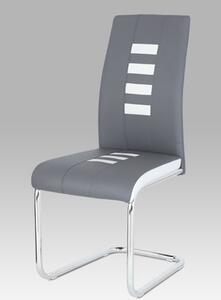 Autronic - Jídelní židle, potah kombinace šedé a bílé ekokůže, kovová pohupová podnož, chro - DCL-961 GREY