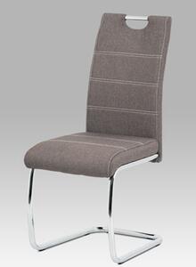 Autronic - Jídelní židle, potah coffee látka, bílé prošití, kovová chromovaná pohupová podn - HC-482 COF2