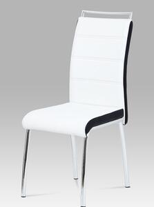 Autronic - Jídelní židle, koženka bílá/černý bok, madlo, chrom - DCL-403 WT