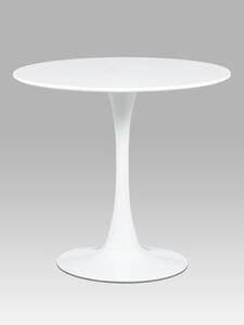 Autronic - Jídelní stůl pr.80x73 cm, bílá matná MDF, kov bílý vysoký lesk - DT-580 WT
