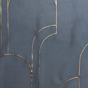 Elegantní tmavě modrá záclona se zlatým geometrickým vzorem 140 x 240 cm