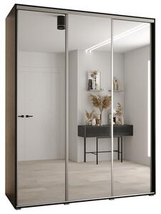 Šatní skříň s posuvnými zrcadlovými dveřmi DAVOS 190cm | Černá / stříbrné pojezdy
