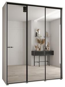 Šatní skříň s posuvnými zrcadlovými dveřmi DAVOS 190cm | Bílá / černé pojezdy