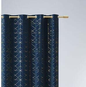 Granatově modrý závěs se zlatým zdobením 140 x 260 cm se zavěšením na kovové kruhy