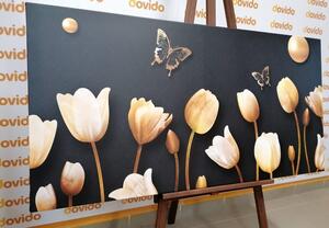 Obraz tulipány se zlatým motivem