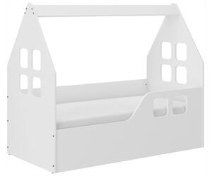 Kvalitní dětská postel 140 x 70 cm bílé barvy ve tvaru domečku