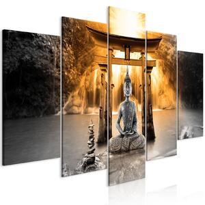 Obraz - Úsměv Buddhy - oranžový 100x50