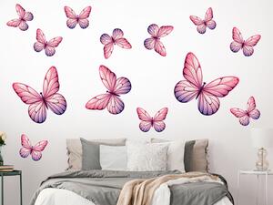 Motýli světle růžoví 13 ks textilní přelepitelné samolepky na zeď arch 100 x 100 cm