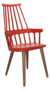 Kartell - Židle Comback Wooden Legs, oranžovo-červená/dub