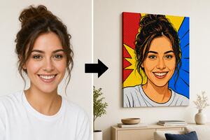 Komiksový pop-art obraz z fotky – dárek na plátně s vlastní bublinou - 30 × 30 cm