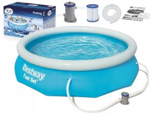 BESTWAY Fast Set 57270 Kulatý Bazén s nafukovacím okrajem + Filtrační Čerpadlo 305x76 CM