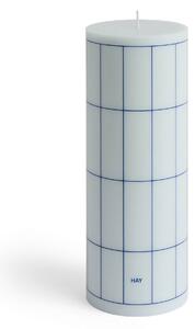 Svíčka Column Candle L Light Blue with Blue Grid Check 170 h