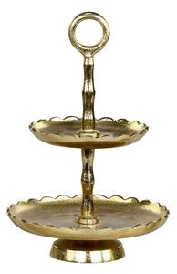 Mosazný antik dekorační kovový etažér Lace Brass - Ø 18*27 cm