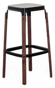 MAGIS - Barová židle STEELWOOD STOOL nízká - černá s tmavými bukovými nohami
