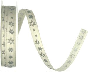 Vánoční stuha GLITTER STARS SILVER WHITE bílá 10mm x 4m (6,-Kč/m)