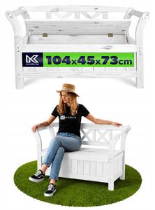 Zahradní lavička Kadax s opěradlem, dřevěná bílá, 119 cm s úložným prostorem