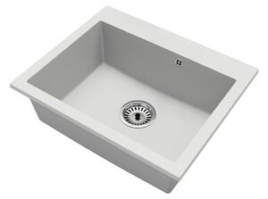 Granitový dřez ELITE bílý + sifon chrom 60 x 50 x 21cm