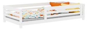 Nízká dětská dřevěná postel TULY se zábranou 90x200 cm + matrace WAVE - Bílá, S jednou zábranou