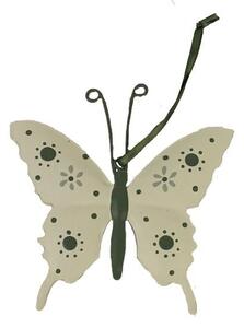 Motýl na zavěšení krémovo-zelený dekorace kov 10x0.5x8.5cm