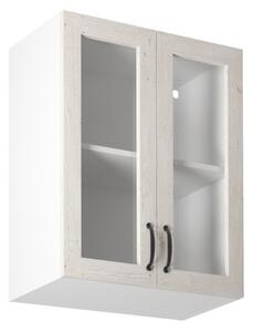 Kuchyňská skříňka horní dvoudveřová prosklená KINGDOM G60S, 60x72x32, bílá sosna skandinávská/dub divoký