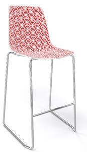 GABER - Barová židle ALHAMBRA ST nízká, bíločervená/chrom