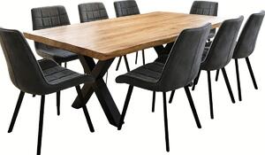 Vikio Jídelní set pro 8 osob 180x90 cm dub, šedá samet VJS118-81S-S