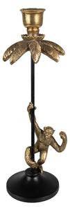 Černo - zlatý antik svícen ve tvaru palmy s opičkou Monkey - 12*11*32 cm