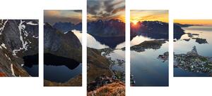 5-dílný obraz okouzlující horská panorama se západem slunce