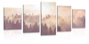 5-dílný obraz mlha nad lesem
