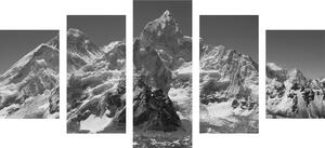 5-dílný obraz nádherný vrchol hory v černobílém provedení