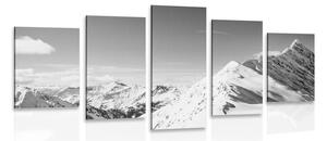 5-dílný obraz zasněžené pohoří v černobílém provedení