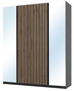 Šatní skříň KAJA 2LU 2LAM | 200 cm | se zrcadly | VYSOKÁ | černá + lamely