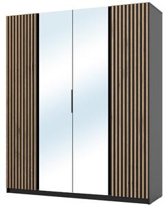 Šatní skříň KAJA 2LAM 2LU | 200 cm | se zrcadly | VYSOKÁ | černá + lamely