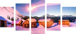 5-dílný obraz zasněžená horská vesnička