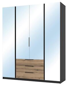 Šatní skříň KAJA 4LU 3S | 200 cm | se zrcadly | VYSOKÁ | černá/evoke