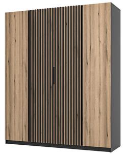 Šatní skříň KAJA 2F 2LAM | 200 cm | bez zrcadla | VYSOKÁ | černá/evoke + lamely
