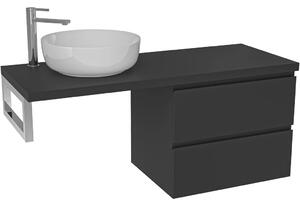 Koupelnová skříňka Carole - černá matná + deska pod umyvadlo Navira Pro - 36 mm + konzole chrom - 160x46x51,6 cm