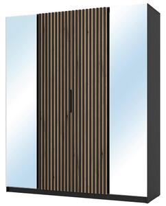 Šatní skříň KAJA 2LU 2LAM | 200 cm | se zrcadly | VYSOKÁ | černá/evoke + lamely